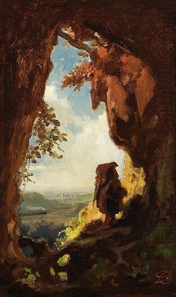 Carl Spitzweg Gnome watching railway train china oil painting image